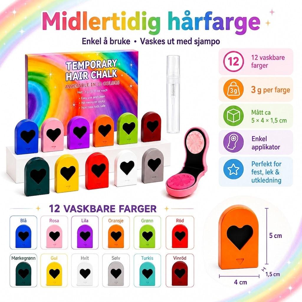 ColorPop Hårkritt – 12 vaskbare farger