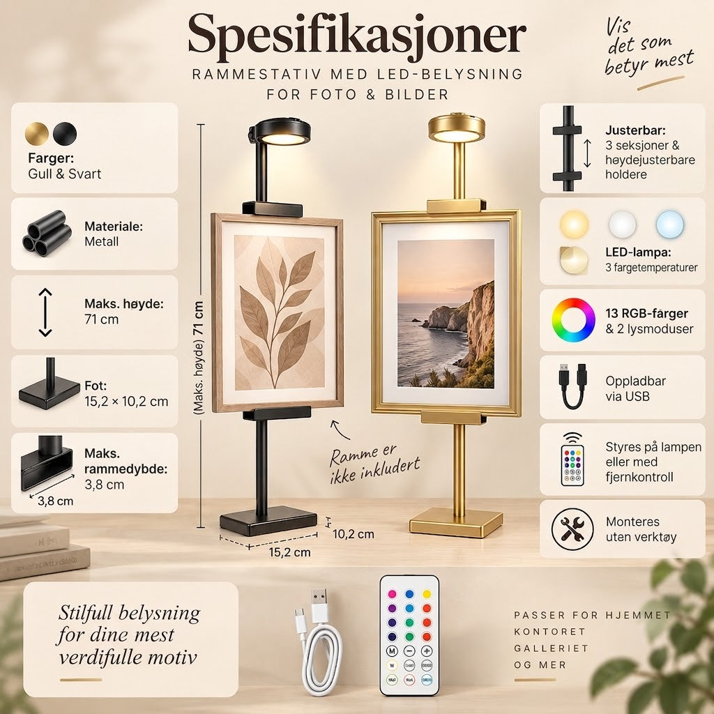 Bildestativ med LED-belysning – For foto og bilder
