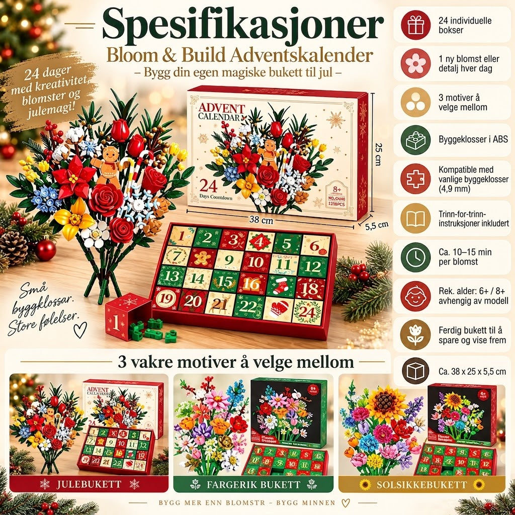 Bloom & Build Julekalender – Bygg din egen magiske bukett til jul