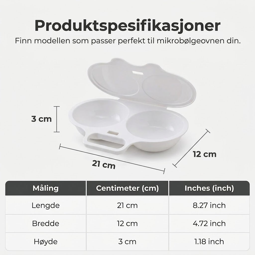 Eggekoker for mikrobølgeovn med lokk og håndtak
