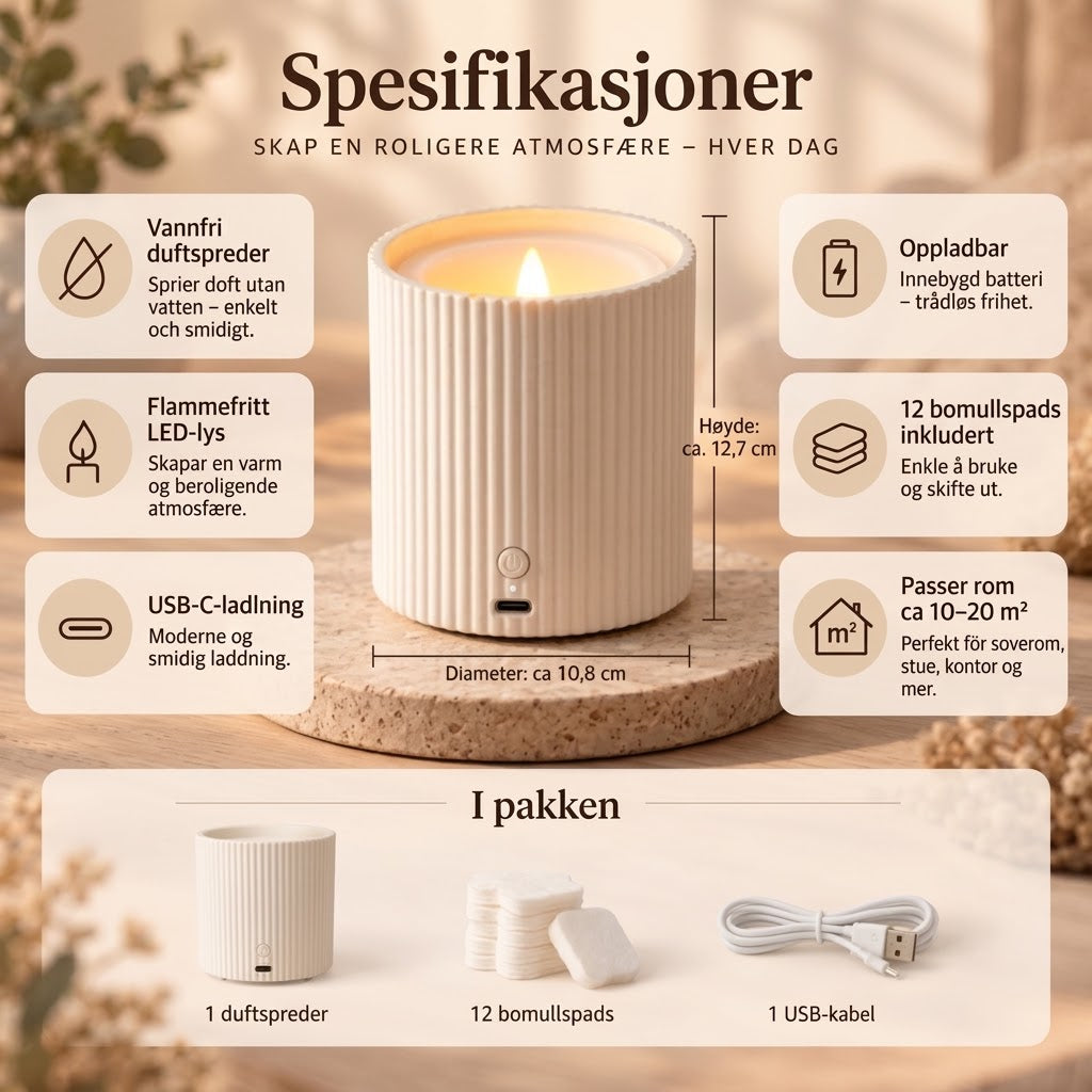 Oppladbar duftspreder med LED-lys