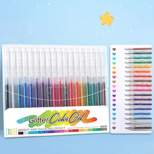 Sett med smittefrie glitter-gelpenner