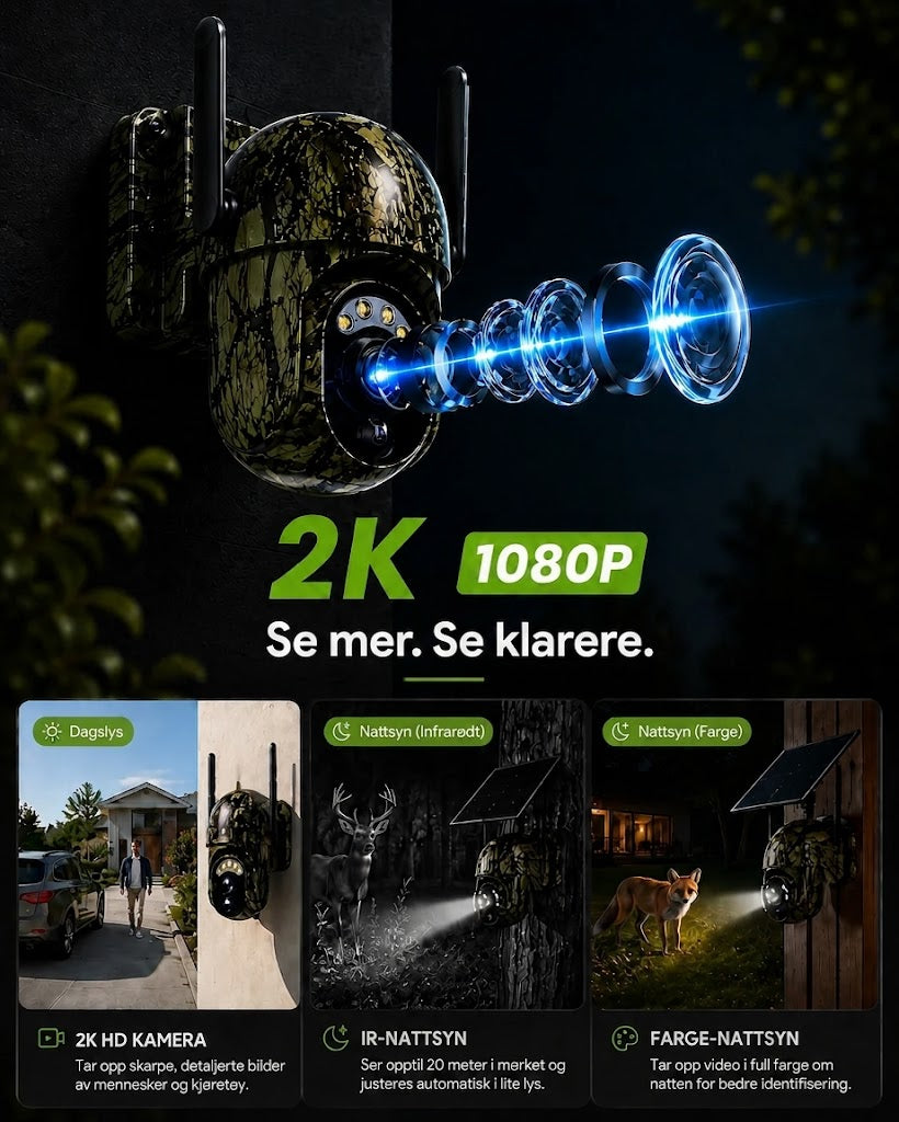 SolarWatch 360 Camo – Trådløst solcelledrevet overvåkingskamera