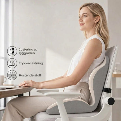 Ergonomisk sittepute med ryggstøtte i minneskum