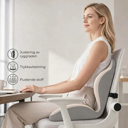 Ergonomisk sittepute med ryggstøtte i minneskum
