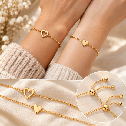 Love Bracelet Set – Matchende hjertearmbånd i 14K gullbelagt