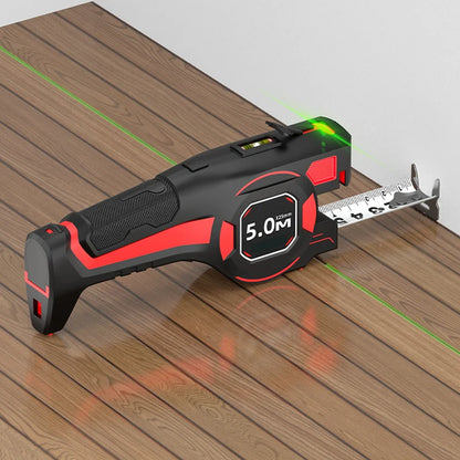 Målebånd med laser og vater