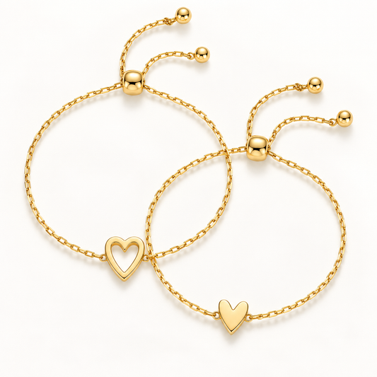 Love Bracelet Set – Matchende hjertearmbånd i 14K gullbelagt