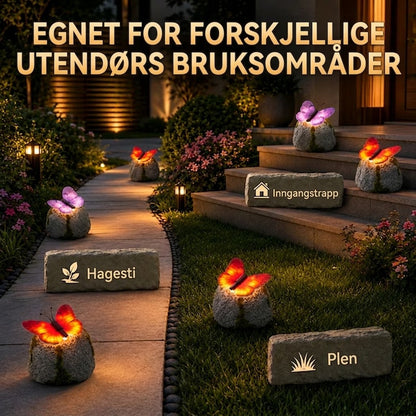 LunaGlow™ | Solcelledrevet hagestein med innebygd lysende sommerfugl
