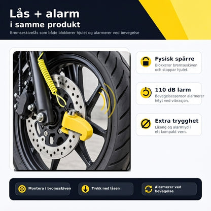 AlarmLås 110 dB – Bremseskivelås for sykkel, moped og MC