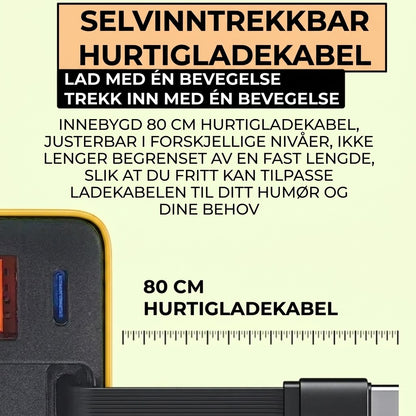 65W Type-C Hurtiglader (80 cm) med USB- og Type-C-port