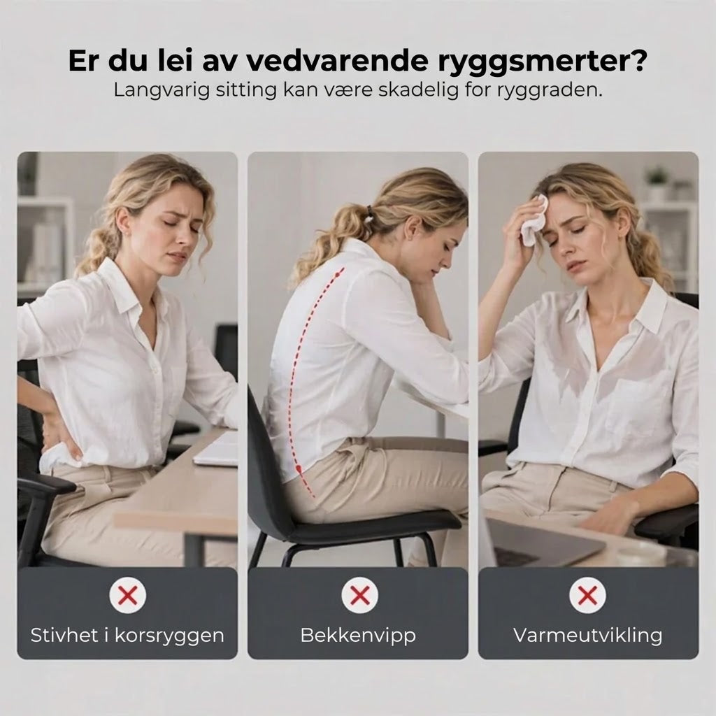 Ergonomisk sittepute med ryggstøtte i minneskum