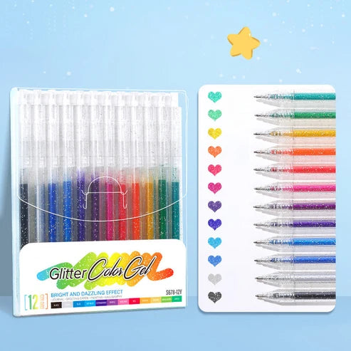 Sett med smittefrie glitter-gelpenner