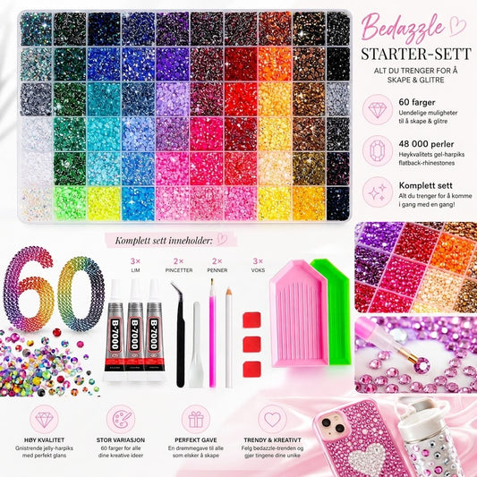 Bedazzle-sett – 48 000 strass-stener i 60 farger