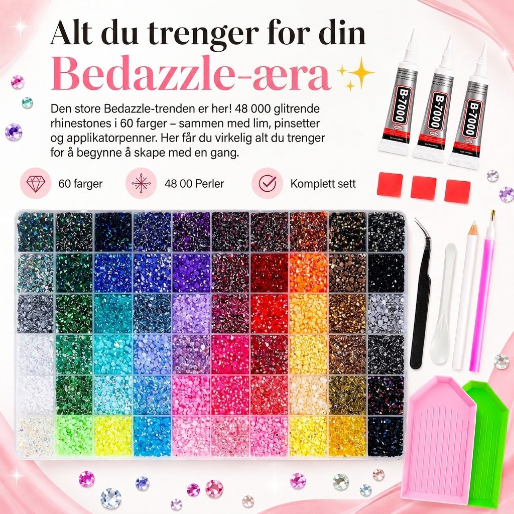 Bedazzle-sett – 48 000 strass-stener i 60 farger