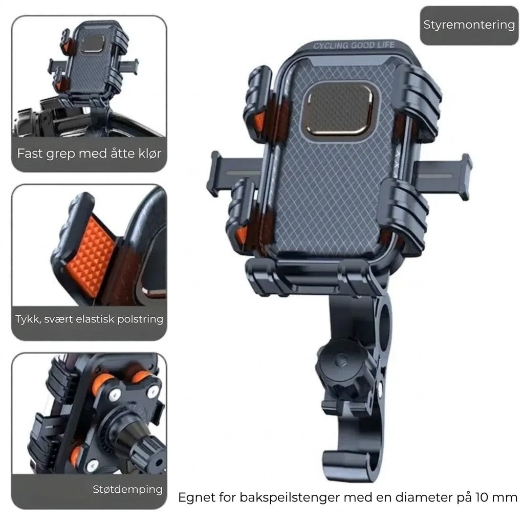 Universell mobilholder for sykkel og moped