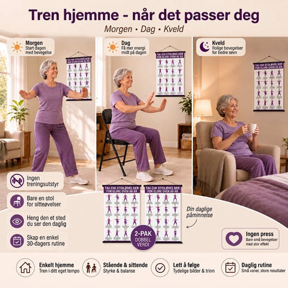 Tai Chi stoltrening – Sett med 2 plakater for enkel hjemmetrening (60+)