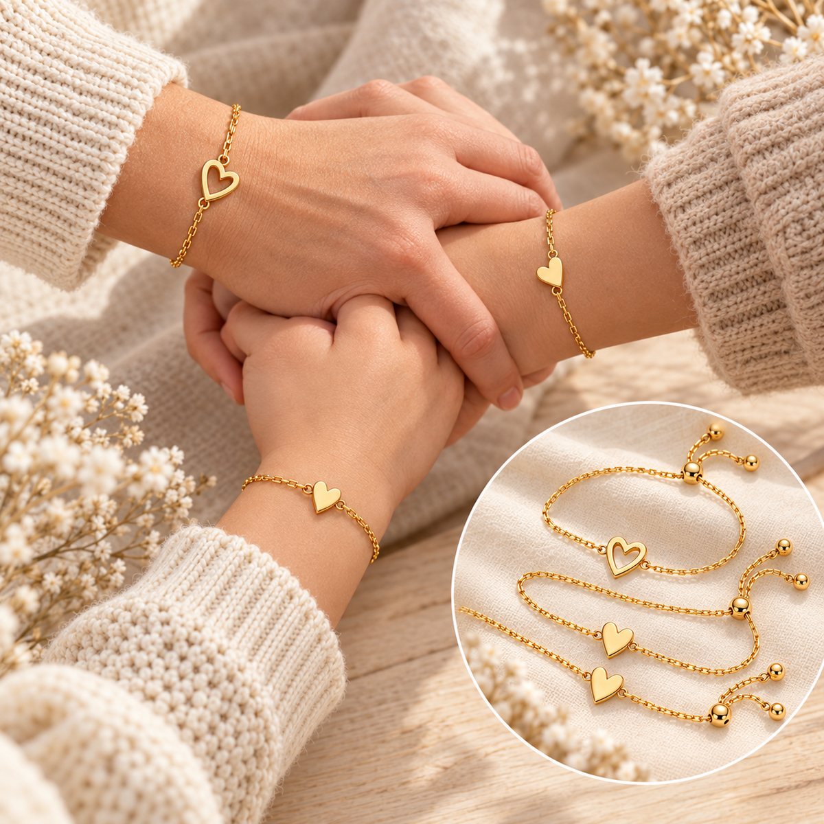 Love Bracelet Set – Matchende hjertearmbånd i 14K gullbelagt