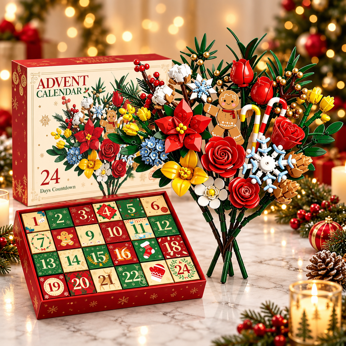Bloom & Build Julekalender – Bygg din egen magiske bukett til jul