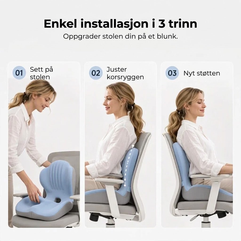 Ergonomisk sittepute med ryggstøtte i minneskum