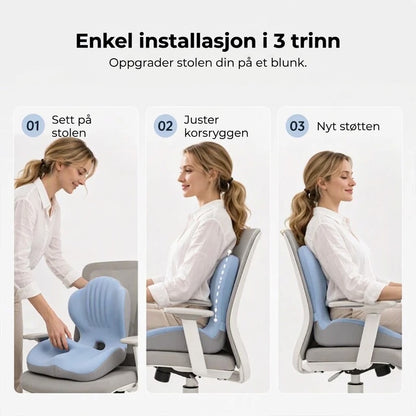 Ergonomisk sittepute med ryggstøtte i minneskum
