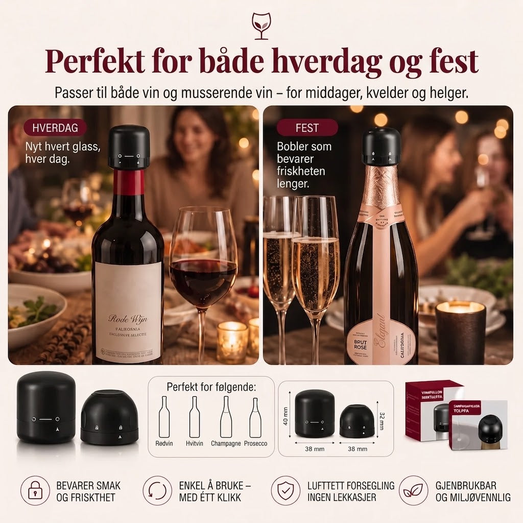 Flaskestopper for vin og champagne