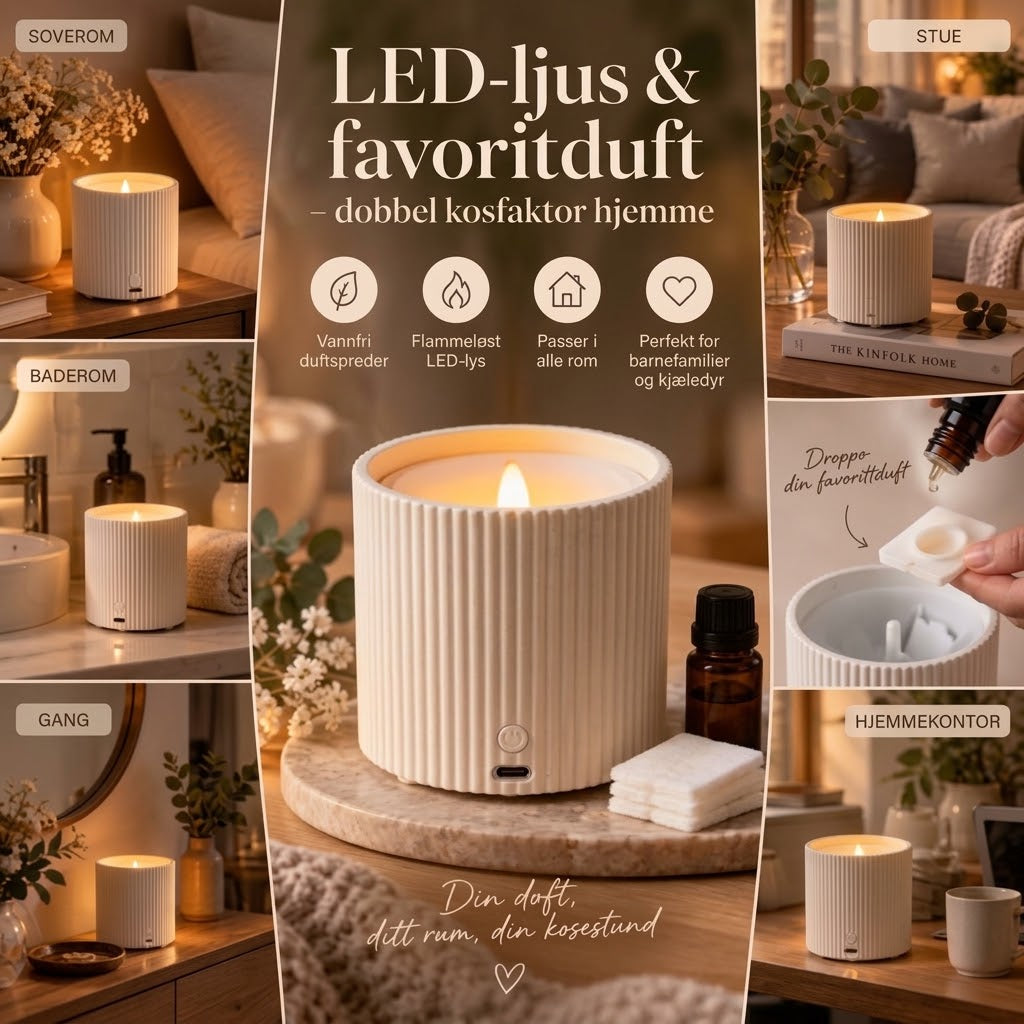 Oppladbar duftspreder med LED-lys