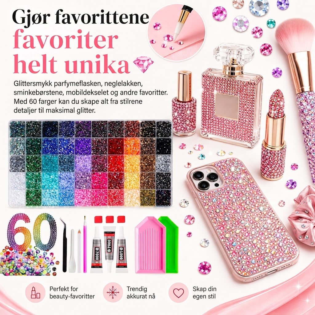Bedazzle-sett – 48 000 strass-stener i 60 farger