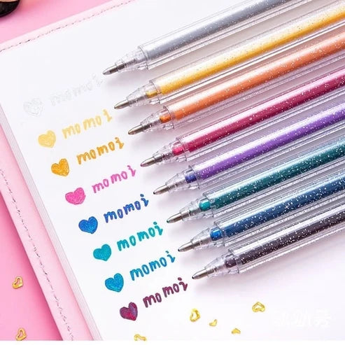 Sett med smittefrie glitter-gelpenner