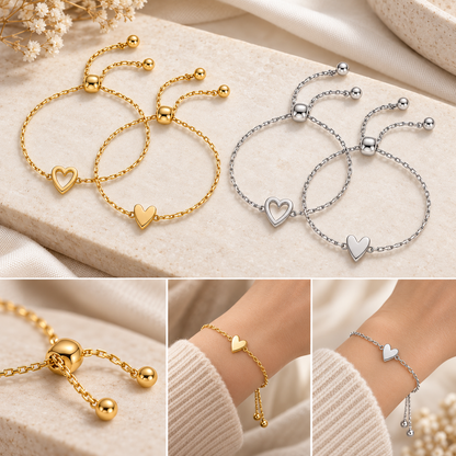 Love Bracelet Set – Matchende hjertearmbånd i 14K gullbelagt