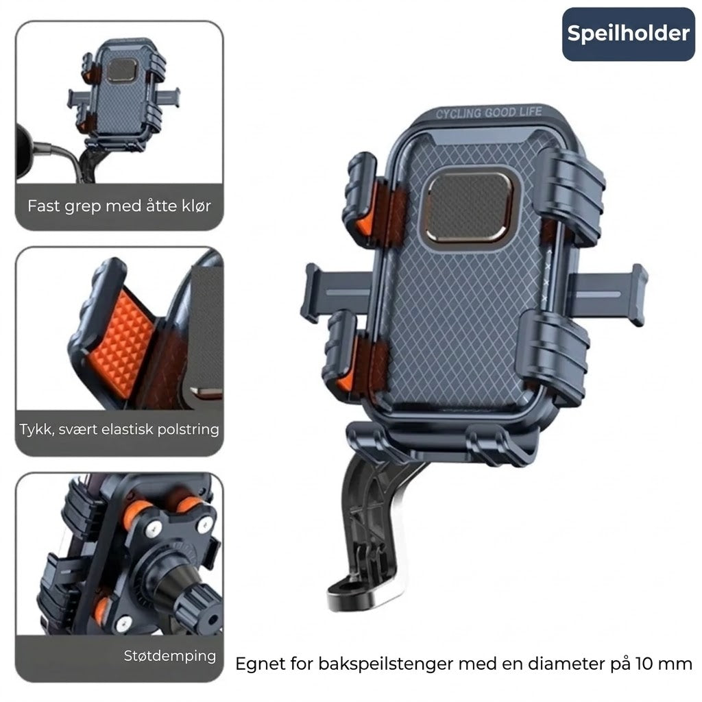 Universell mobilholder for sykkel og moped