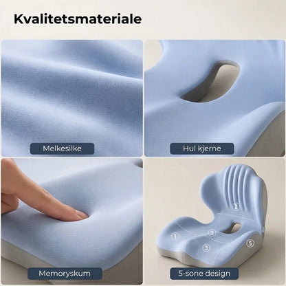 Ergonomisk sittepute med ryggstøtte i minneskum
