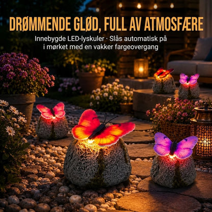 LunaGlow™ | Solcelledrevet hagestein med innebygd lysende sommerfugl