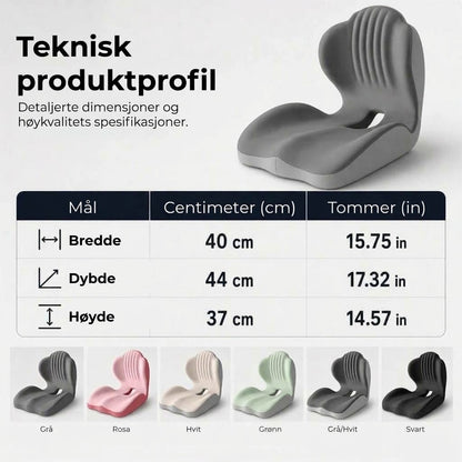 Ergonomisk sittepute med ryggstøtte i minneskum
