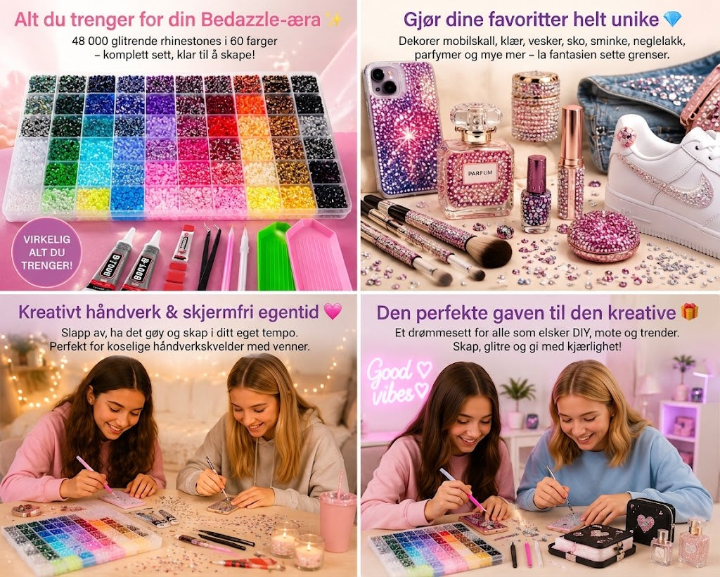 Bedazzle-sett – 48 000 strass-stener i 60 farger