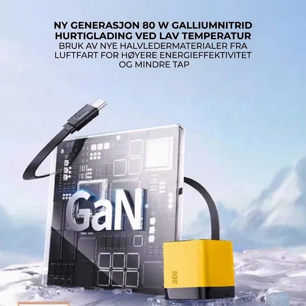 65W Type-C Hurtiglader (80 cm) med USB- og Type-C-port