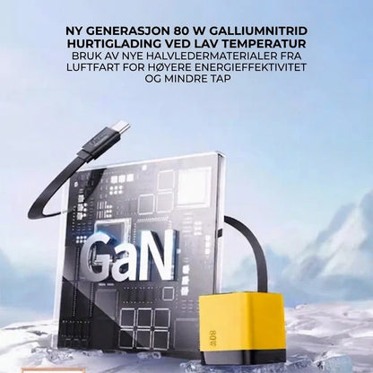 65W Type-C Hurtiglader (80 cm) med USB- og Type-C-port