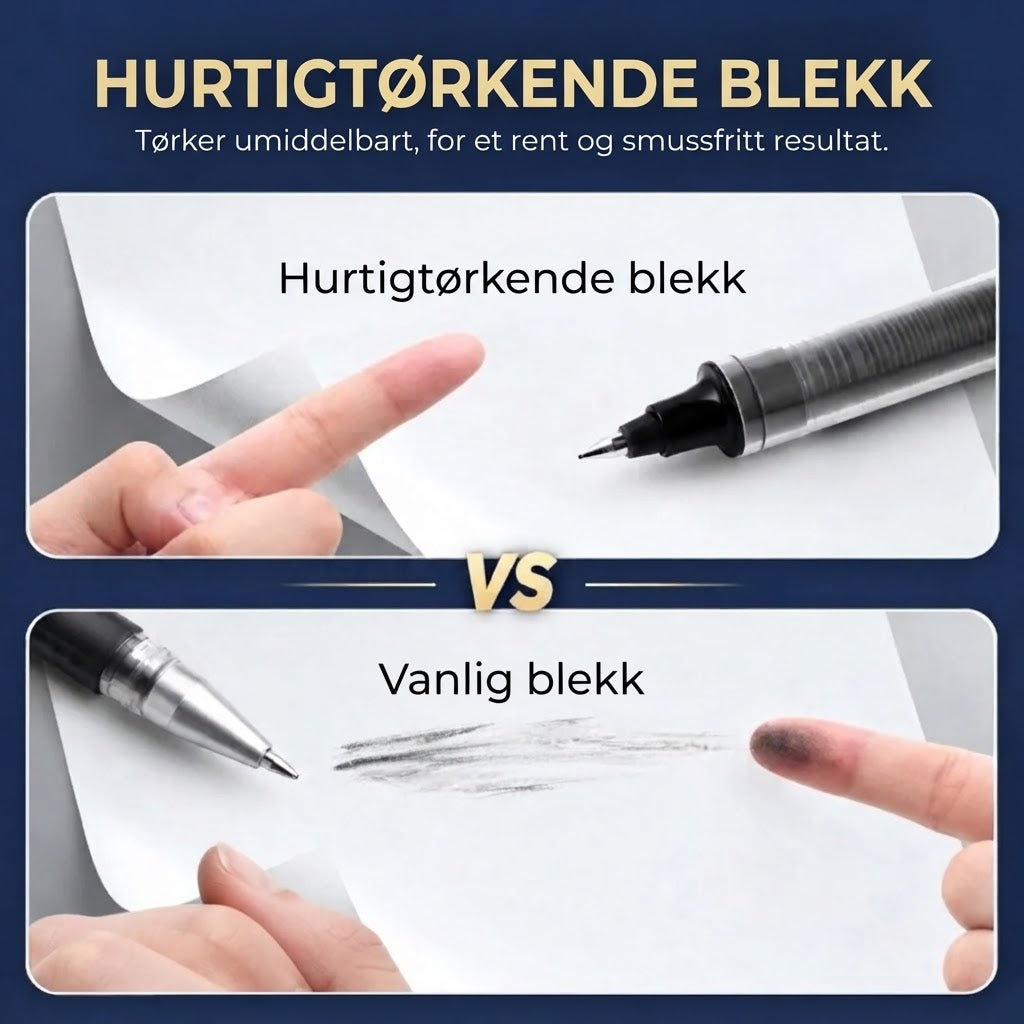 Flekkfritt og hurtigtørkende blekkpenn-sett – 12-pakning