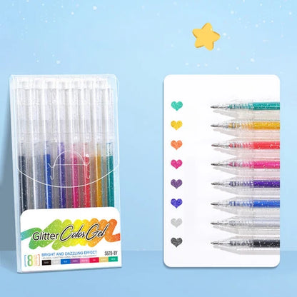 Sett med smittefrie glitter-gelpenner