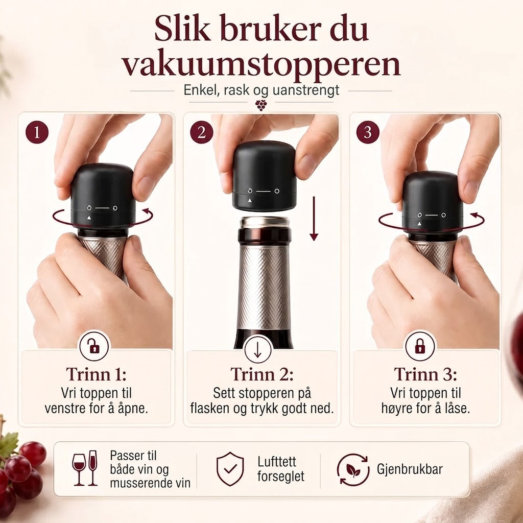 Flaskestopper for vin og champagne