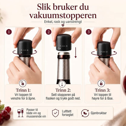Flaskestopper for vin og champagne