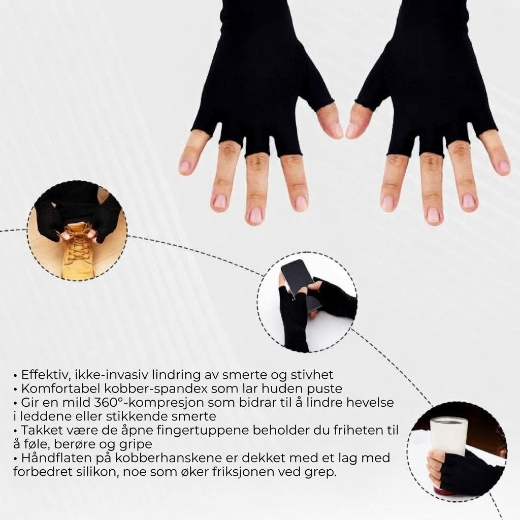Kobber kompresjonshansker – 1 par