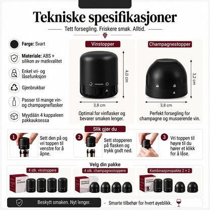 Flaskestopper for vin og champagne