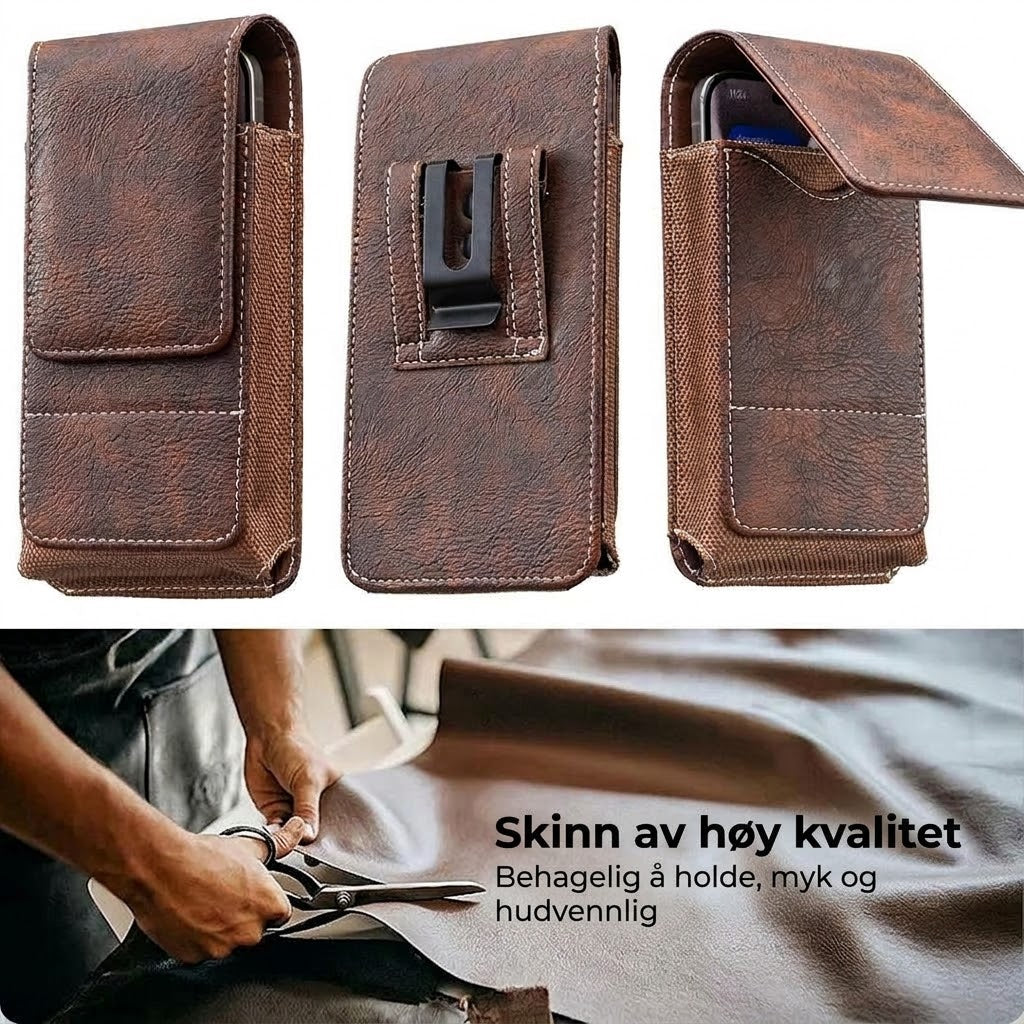 Belteveske i skinn for mobil