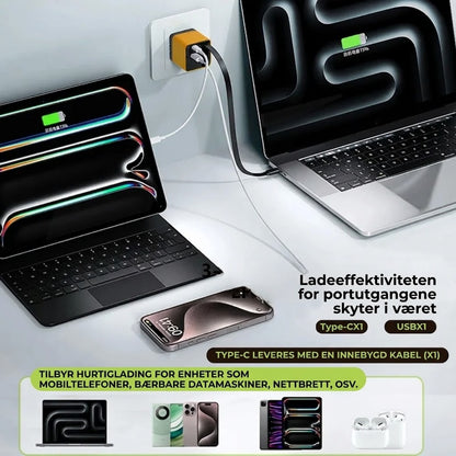 65W Type-C Hurtiglader (80 cm) med USB- og Type-C-port