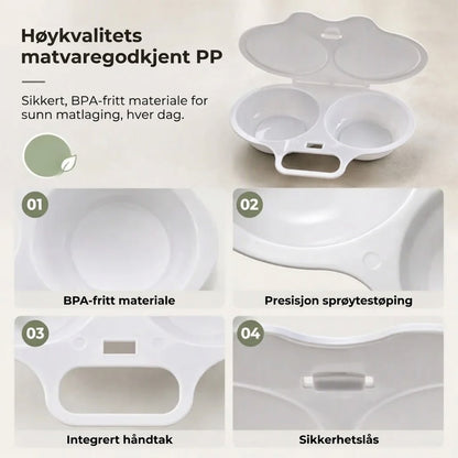 Eggekoker for mikrobølgeovn med lokk og håndtak