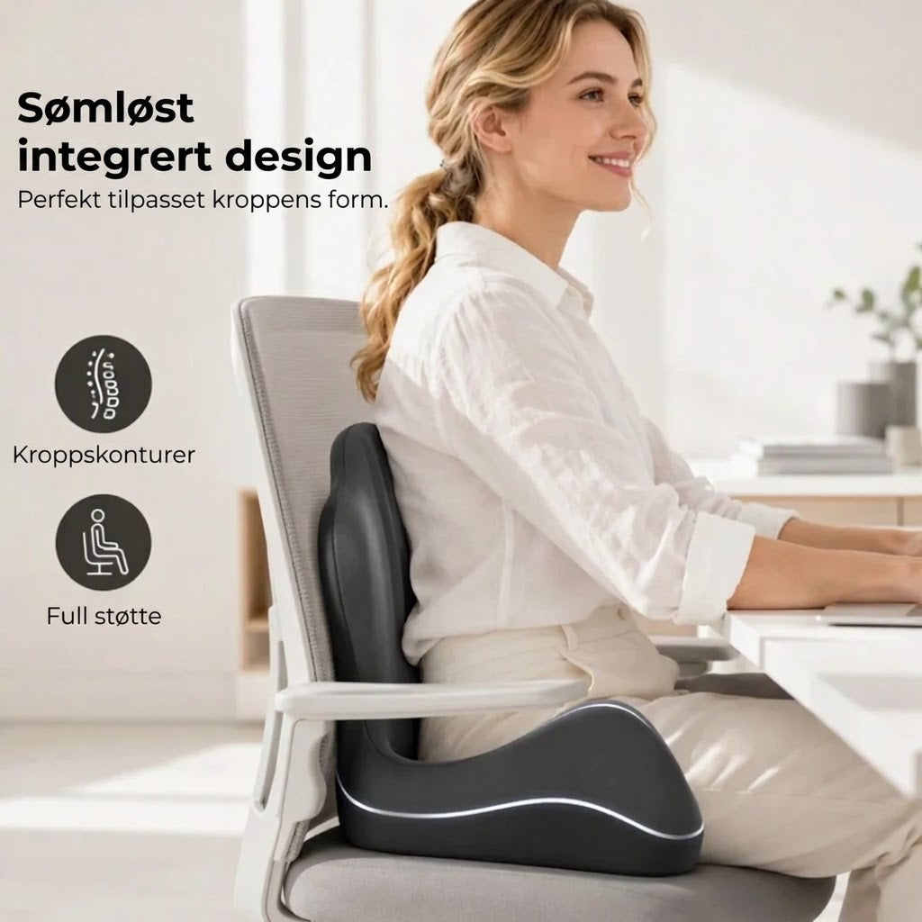 Ergonomisk sittepute med ryggstøtte i minneskum