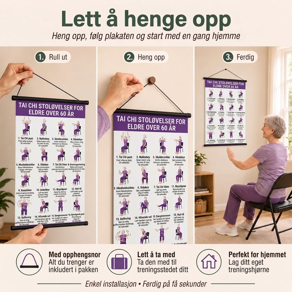Tai Chi stoltrening – Sett med 2 plakater for enkel hjemmetrening (60+)