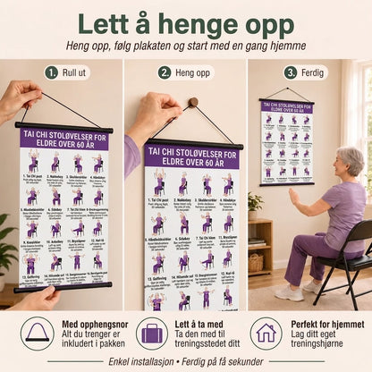 Tai Chi stoltrening – Sett med 2 plakater for enkel hjemmetrening (60+)