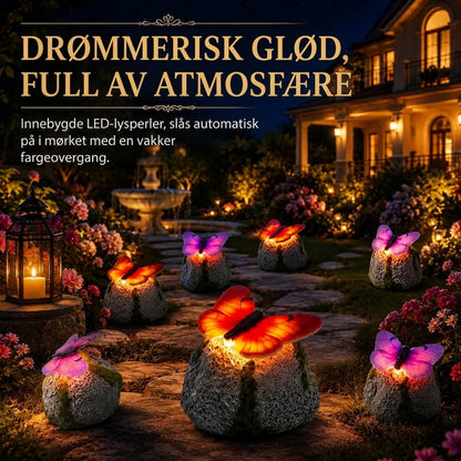 LunaGlow™ | Solcelledrevet hagestein med innebygd lysende sommerfugl